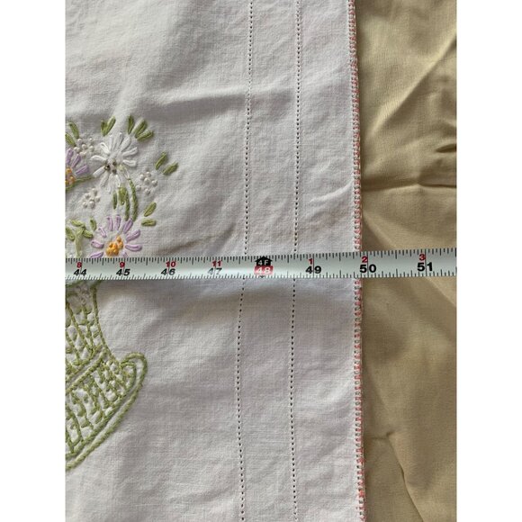 Vintage Embroidered Tablecloth with Floral Basket Design 50" x 53" White - Picture 8 of 8